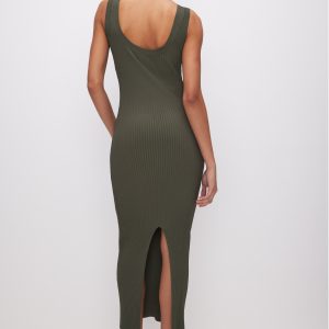 Stretch Rib Scoop Back Midi Dress
