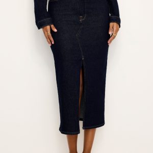 Rinsed Denim Midi Skirt