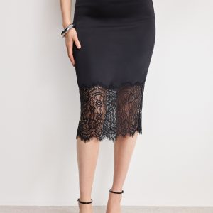 Satin Lace Slip Midi Skirt