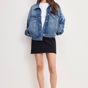 Cropped Pleated Trucker Jacket