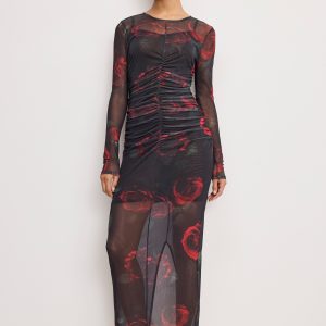 Mesh Ruched Maxi Dress