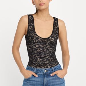 Stretch Lace Scoop Tank Bodysuit