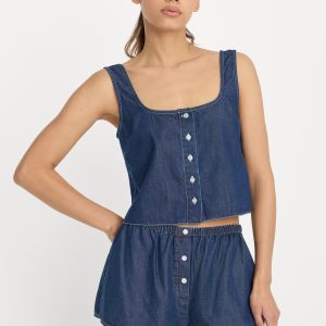 Denim Button Front Tank