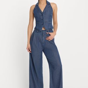 Denim High Rise Cropped Wide Leg Trouser