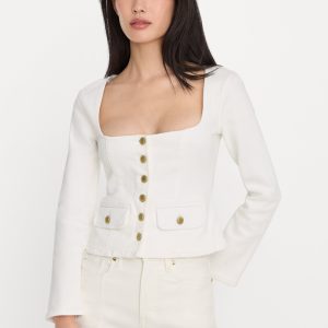 Denim Fitted Button Front Jacket