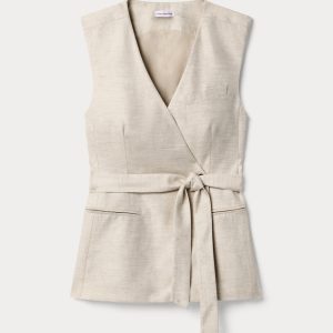 Linen Sleeveless Belted Vest