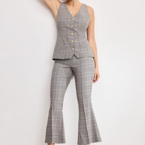 Plaid Pull on Kick Flare Pants